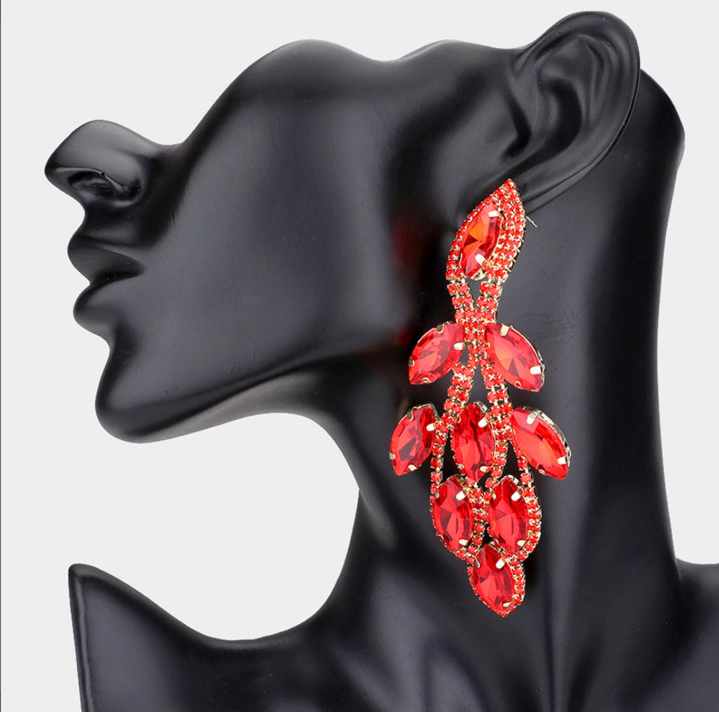 Red Marquise Stone Accented Dangle Earrings